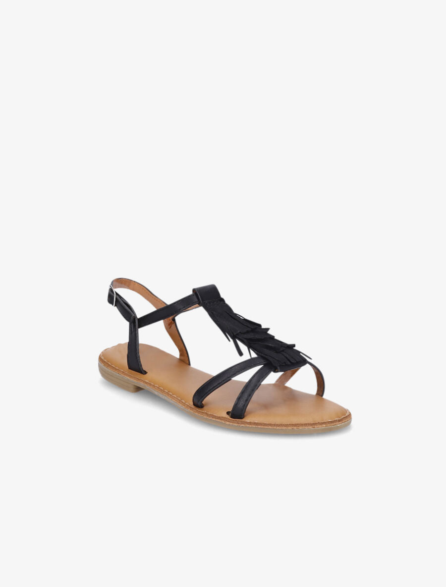Nu-pieds en simili et franges en suédine - Noir - 3