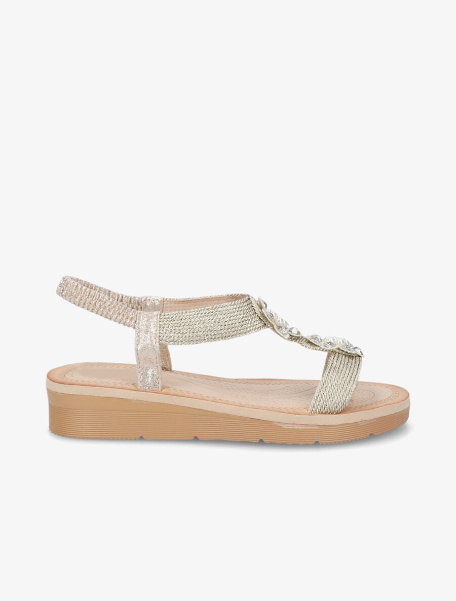 Nu-pieds à motif fleurs ornés de strass et perles - Or - 1