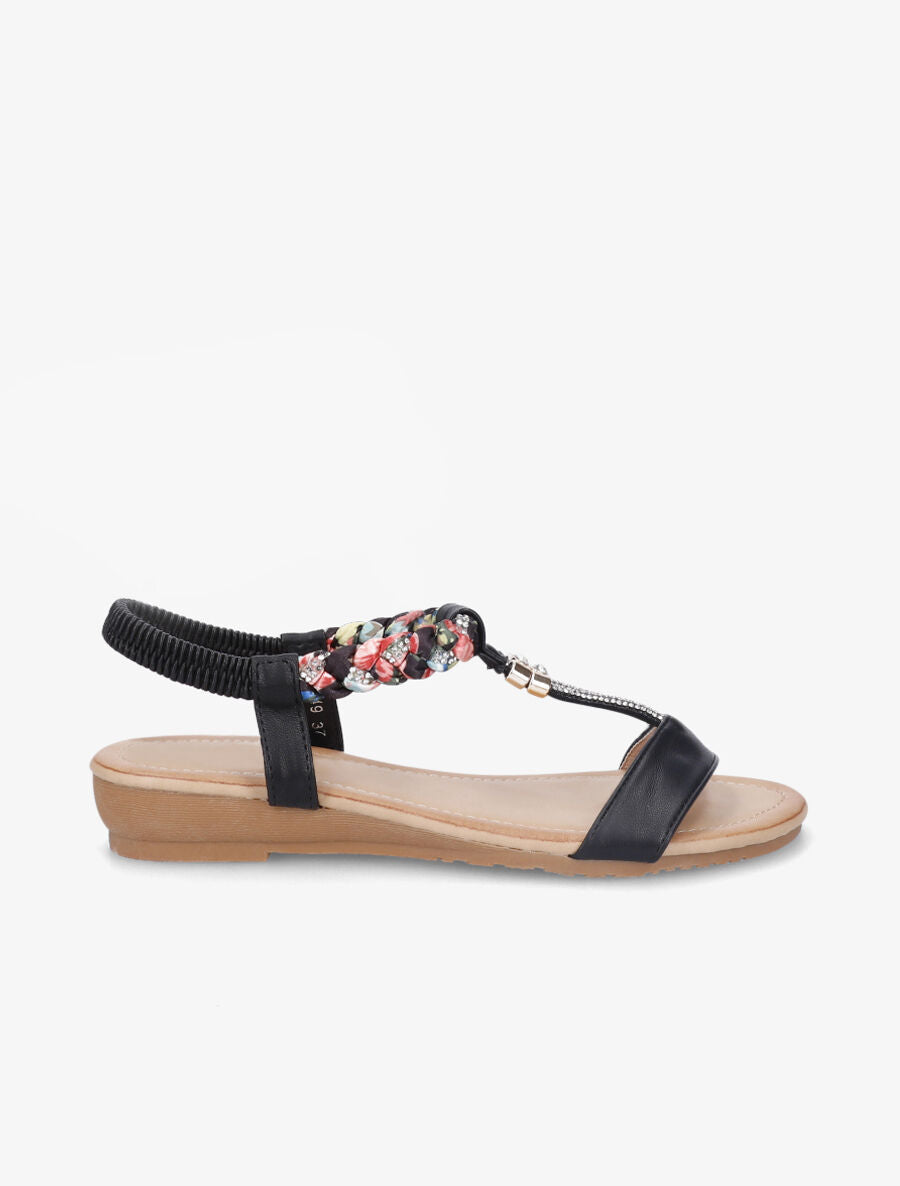 Nu-pieds tressés bride à strass - Noir - 1