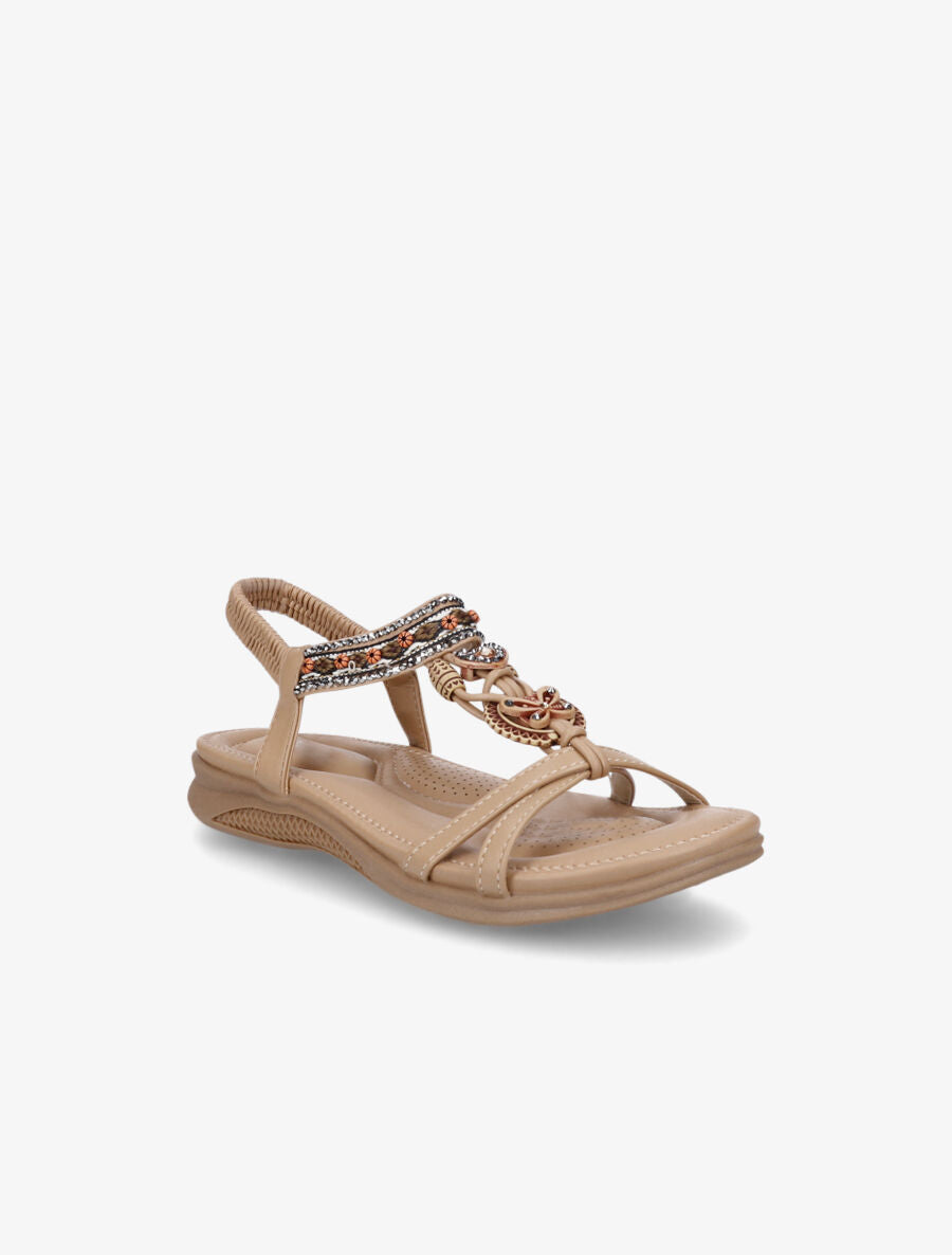 Nu-pieds brodés à strass - Beige - 2