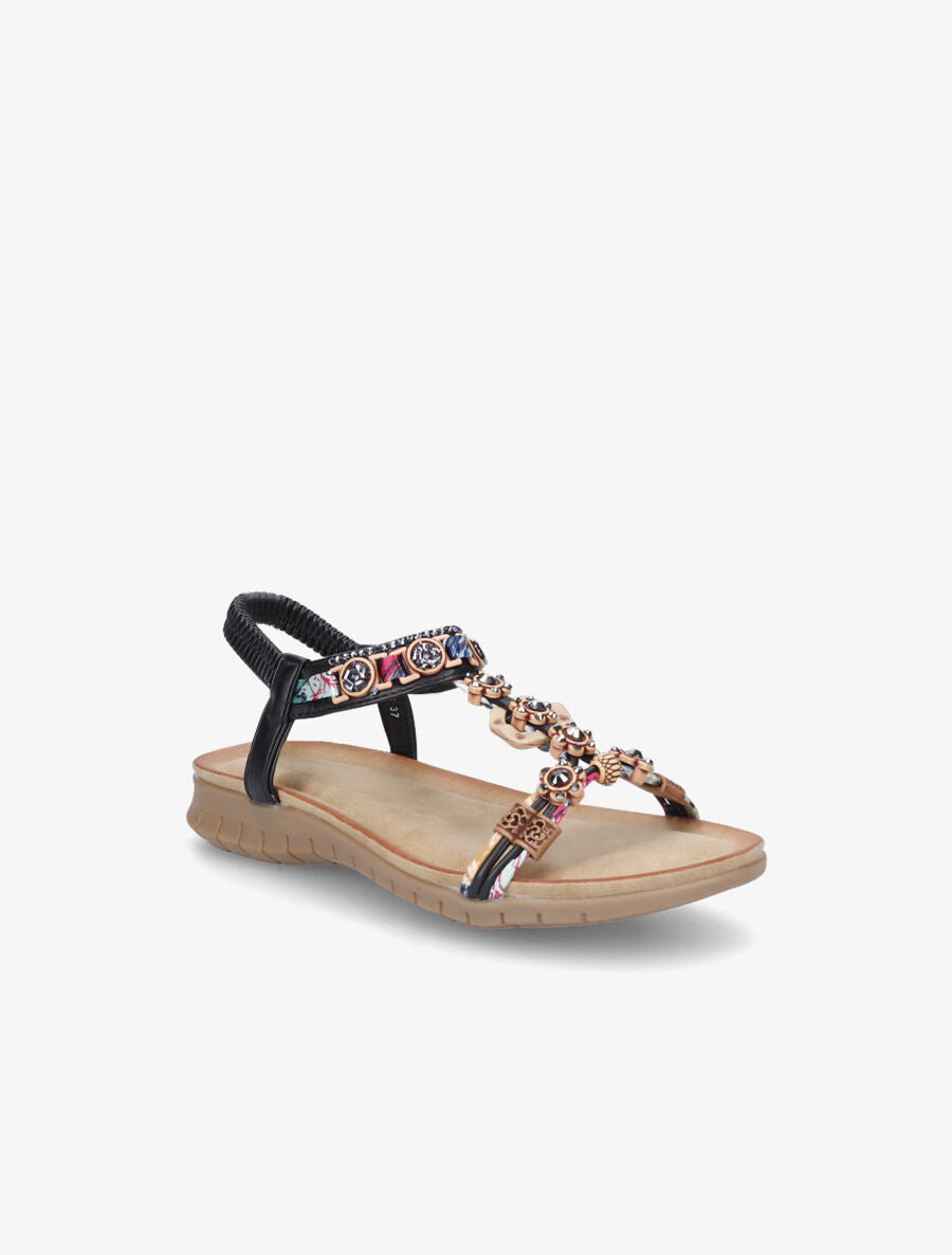 Nu-pieds fleurs en strass - Noir - 2