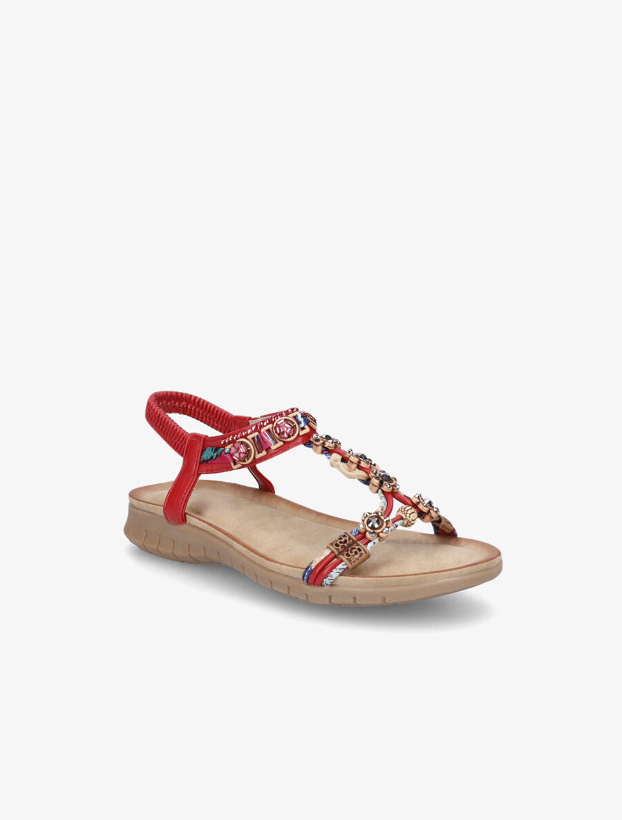 Nu-pieds fleurs en strass - Rouge - 2