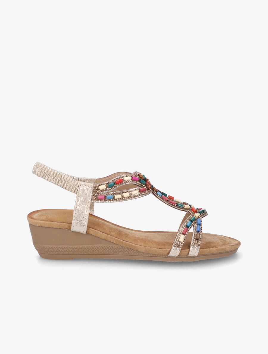 Nu-pieds à brides ornées de strass et perles - Or - 1