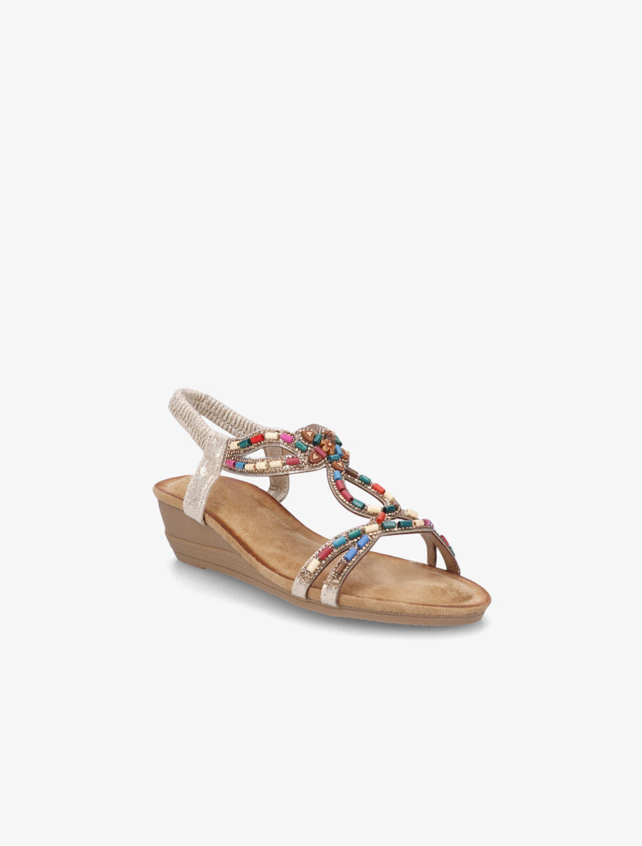 Nu-pieds à brides ornées de strass et perles - Or - 2
