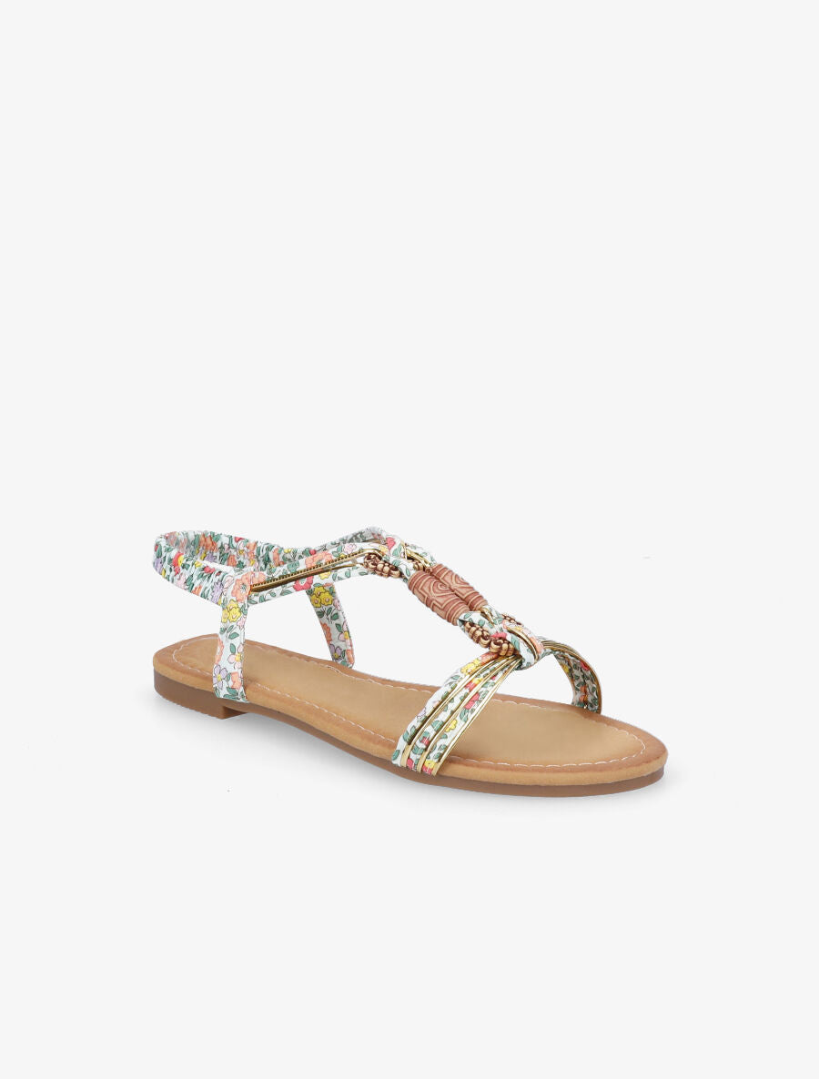 Nu-pieds imprimés à empiècements bois - Vert - 2