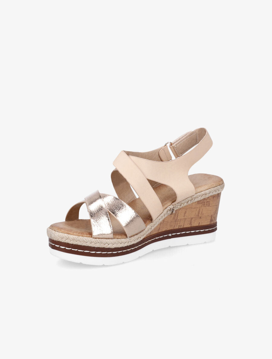 Sandales compensées en simili effet bois - Rose - 3