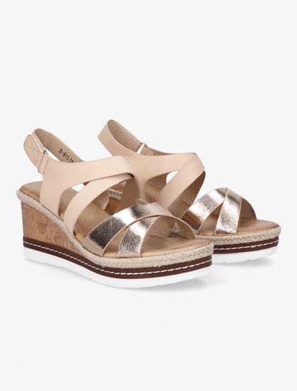 Sandales compensées en simili effet bois - Rose - 4