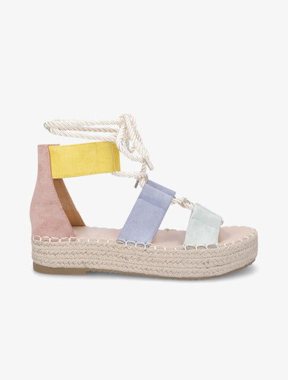Compensées multicolore à lacets et semelle raphia - Rose - 1