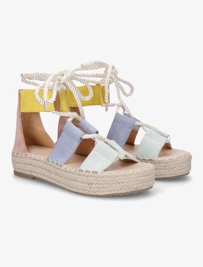 Compensées multicolore à lacets et semelle raphia - Rose - 4