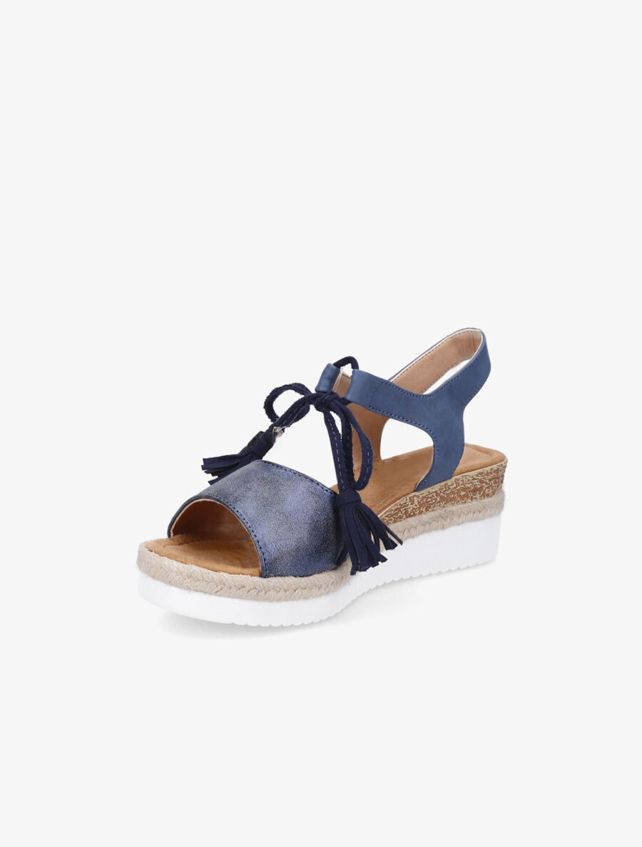 Sandales compensées à lacets et pompons - Bleu - 3