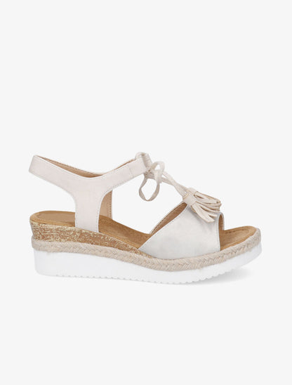 Sandales compensées à lacets et pompons - Beige - 5