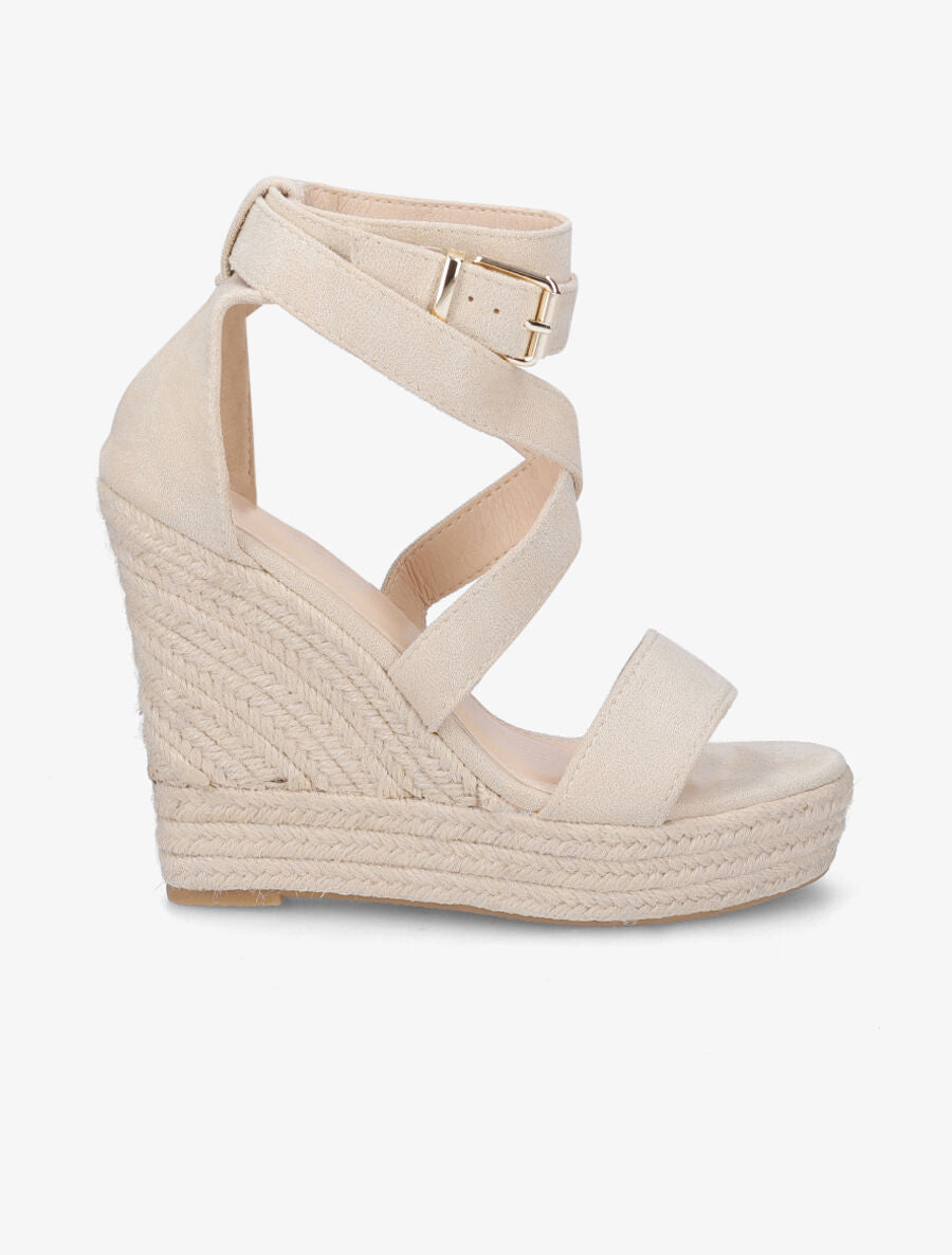 Sandales compensées en suédine - Beige clair - 1