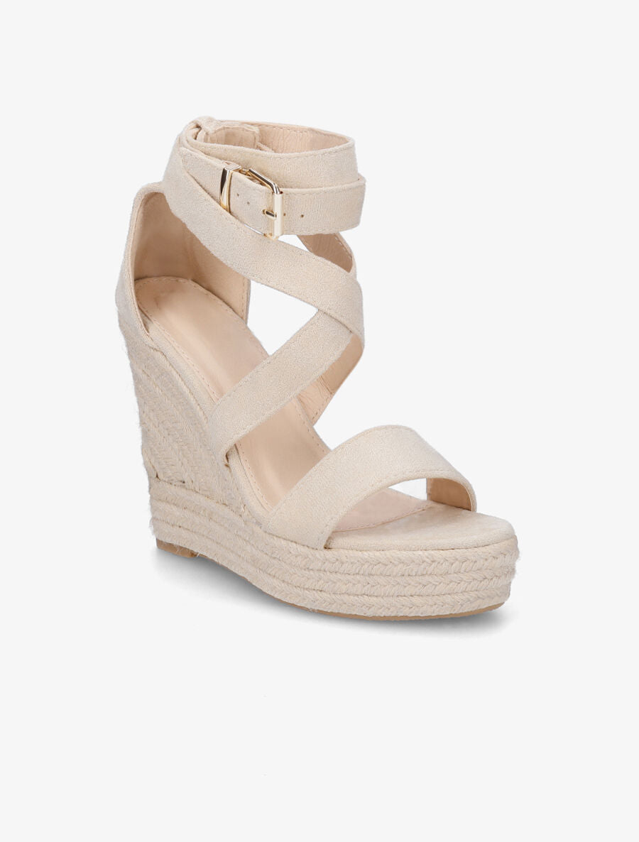Sandales compensées en suédine - Beige clair - 2