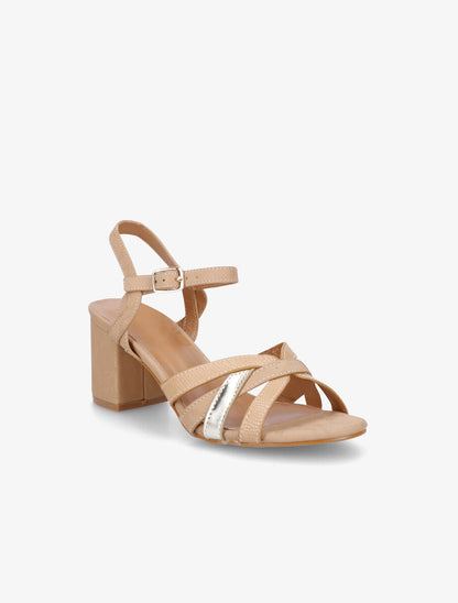 Sandales effet python à brides entrelacées - Beige - 2