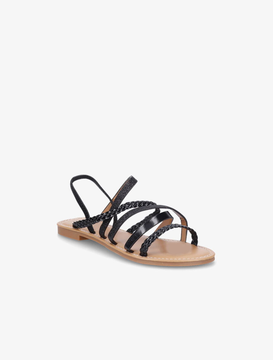 Nu-pieds à multibrides et contrefort élastiqué - Noir - 2