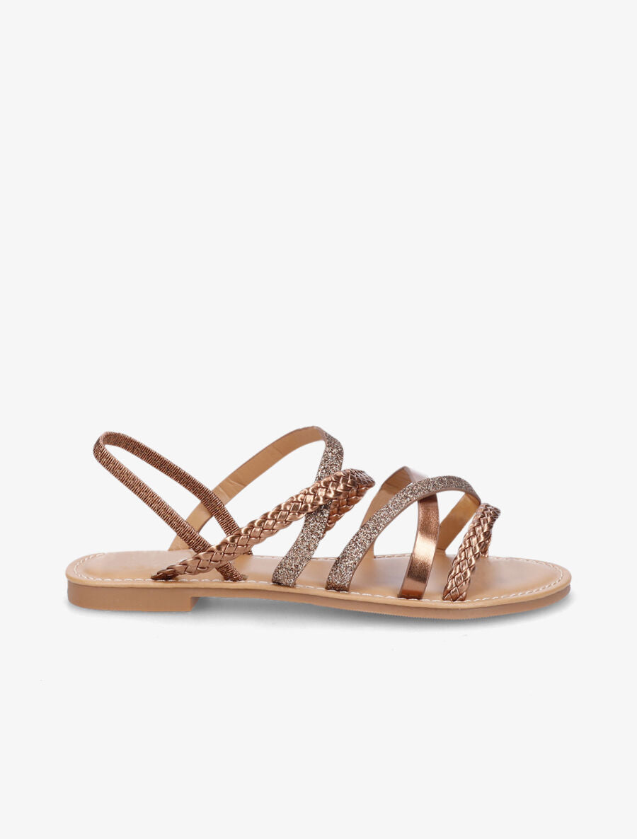 Nu-pieds à multibrides et contrefort élastiqué - Marron - 1