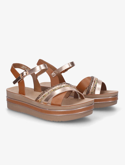 Sandales plateforme à strass - Camel - 4