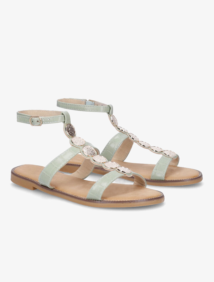 Nu-pieds effet croco et bijoux - Vert - 4