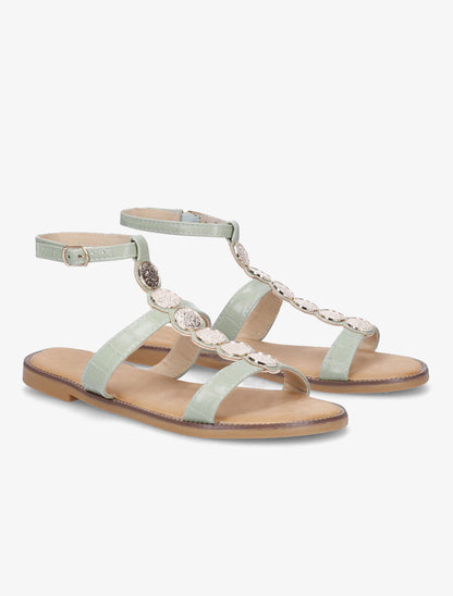 Nu-pieds effet croco et bijoux - Vert - 4