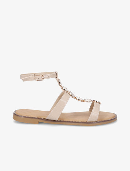 Nu-pieds effet croco et bijoux - Beige - 1