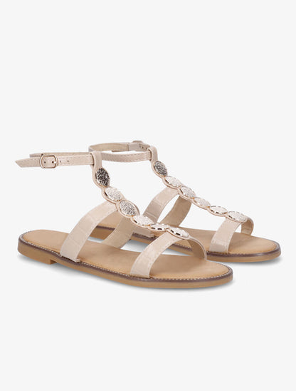 Nu-pieds effet croco et bijoux - Beige - 4