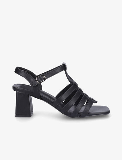 Sandales à talon style spartiates - Noir - 1