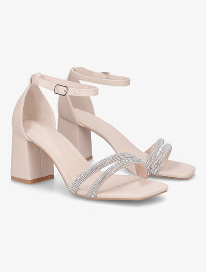 Sandales en simili à brides ornées de strass - Beige - 4