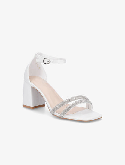 Sandales en simili à brides ornées de strass - Blanc - 2