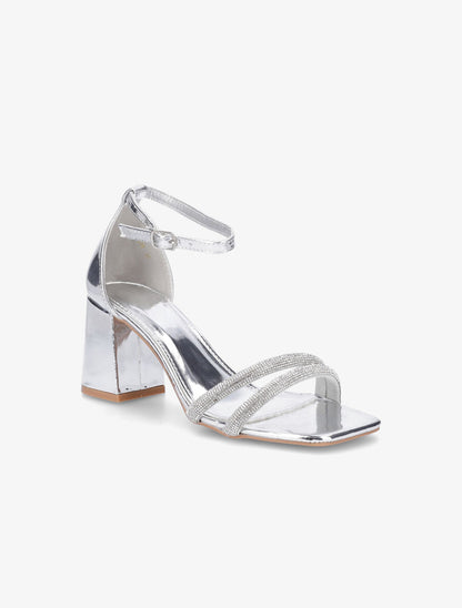 Sandales en simili à brides ornées de strass - Argent - 2