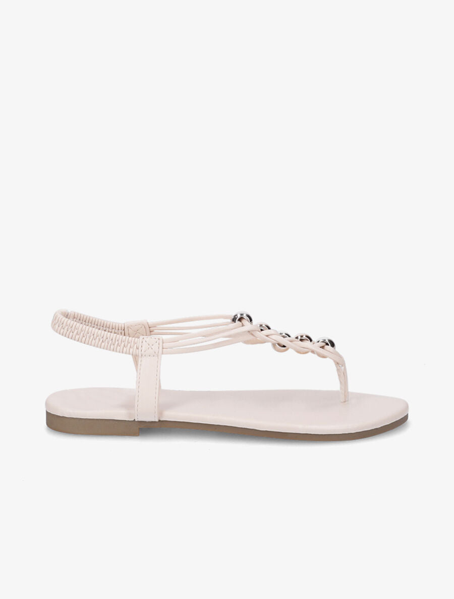 Nu-pieds à contrefort élastiqué et perles - Beige - 5