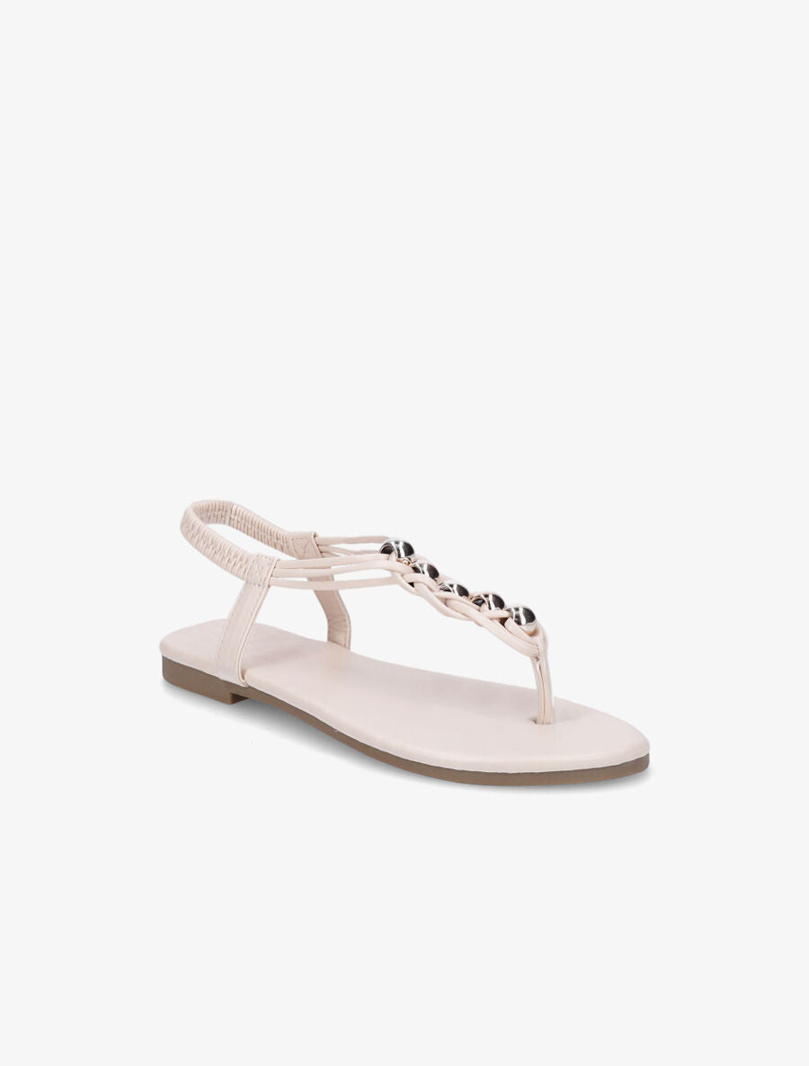 Nu-pieds à contrefort élastiqué et perles - Beige - 2