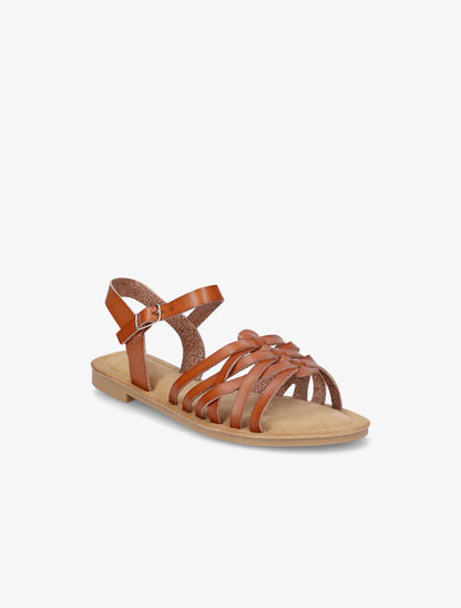 Nu-pieds en simili style spartiates - Camel - 2