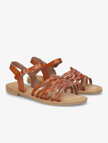 Nu-pieds en simili style spartiates - Camel - 4