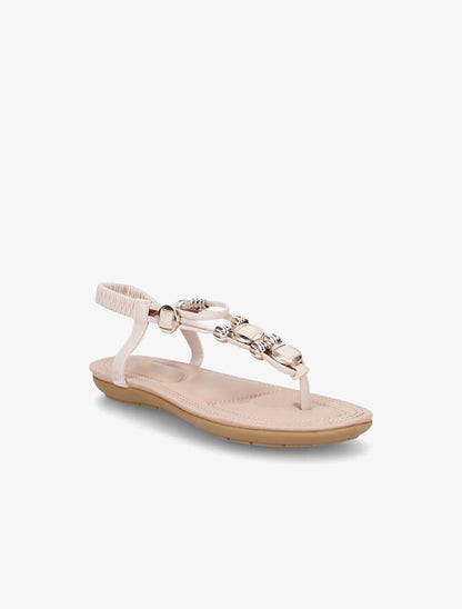 Nu-pieds imprimés à empiècement pierres et bijoux - Beige - 2
