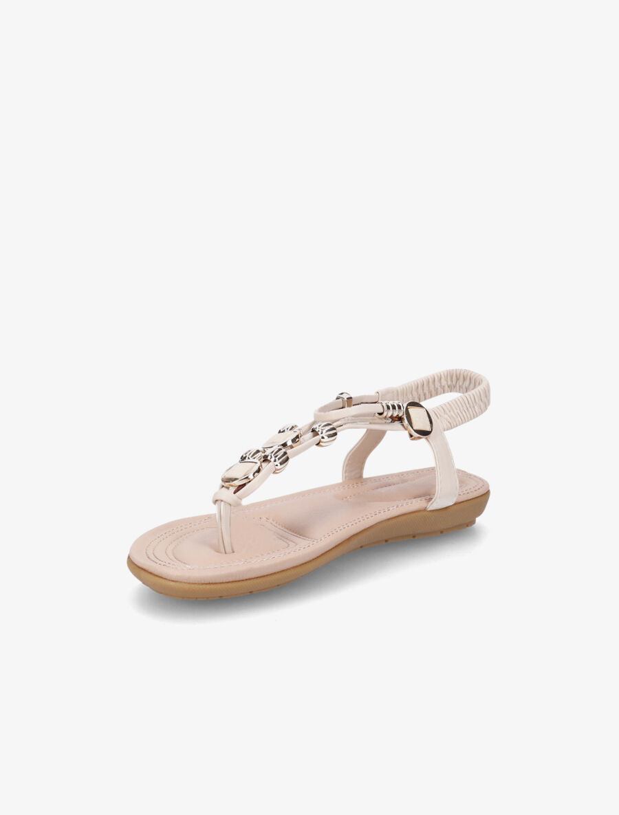 Nu-pieds imprimés à empiècement pierres et bijoux - Beige - 3