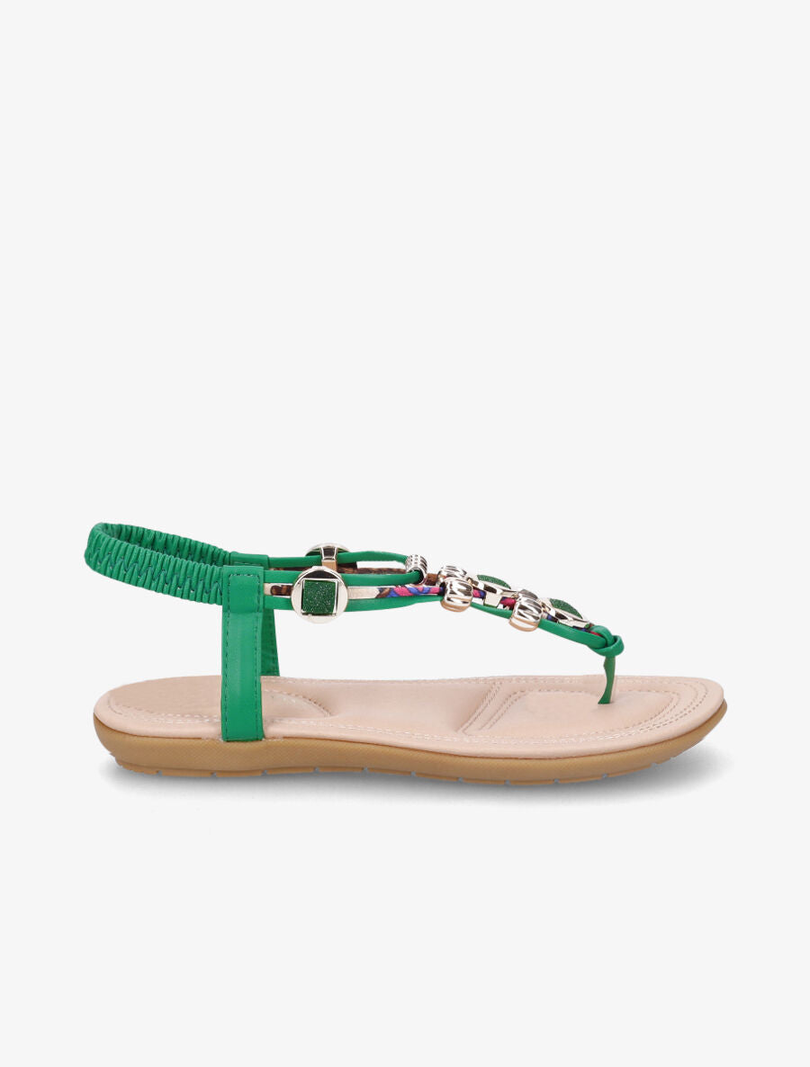 Nu-pieds imprimés à empiècement pierres et bijoux - Vert - 5