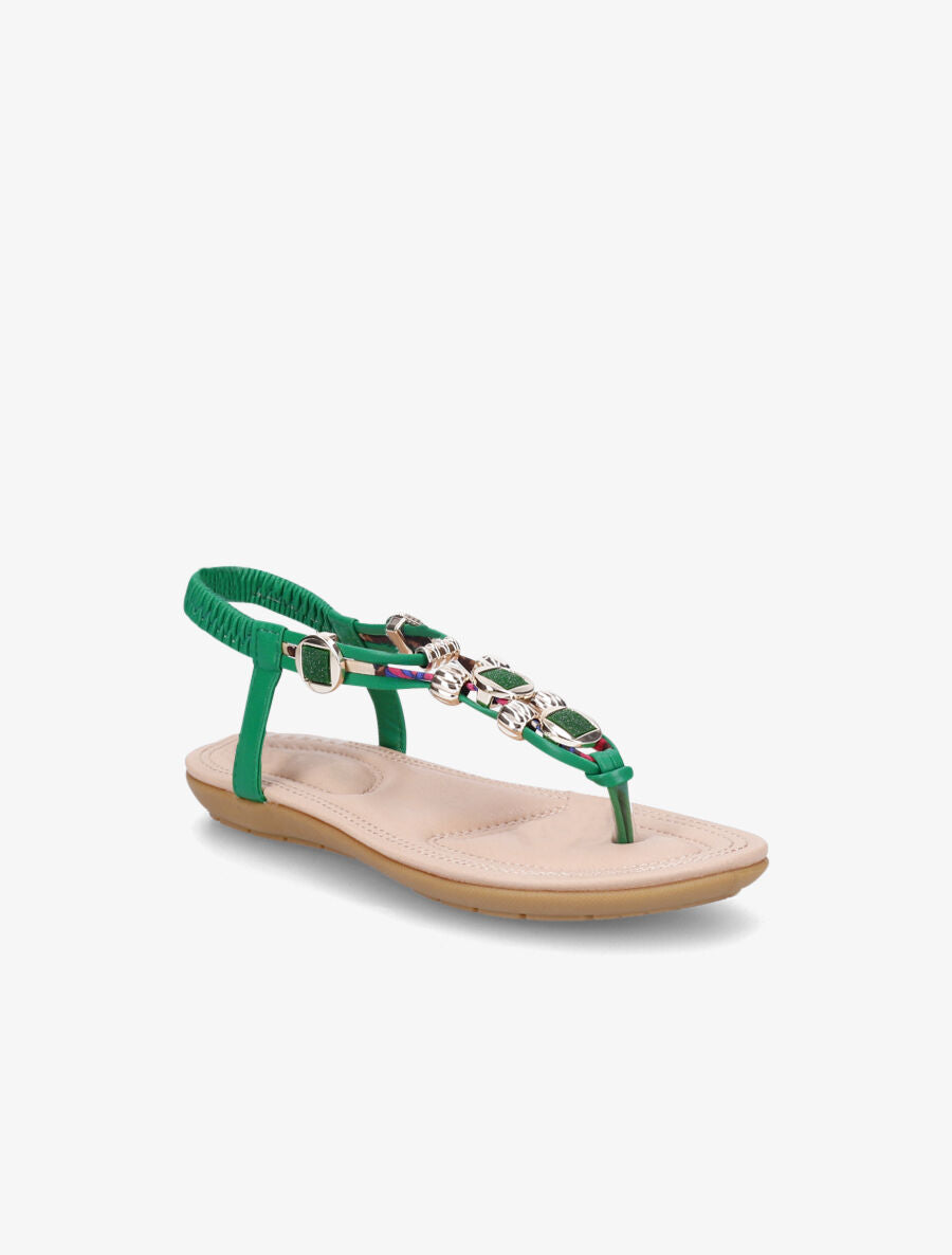 Nu-pieds imprimés à empiècement pierres et bijoux - Vert - 2