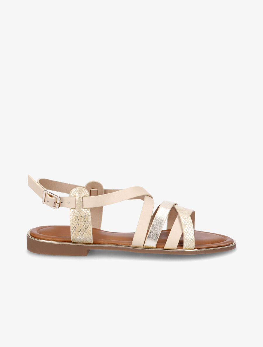 Nu-pieds en simili irisées et python - Beige - 5
