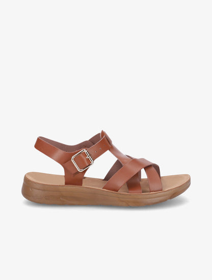 Nu-pieds croisés en simili - Camel - 5