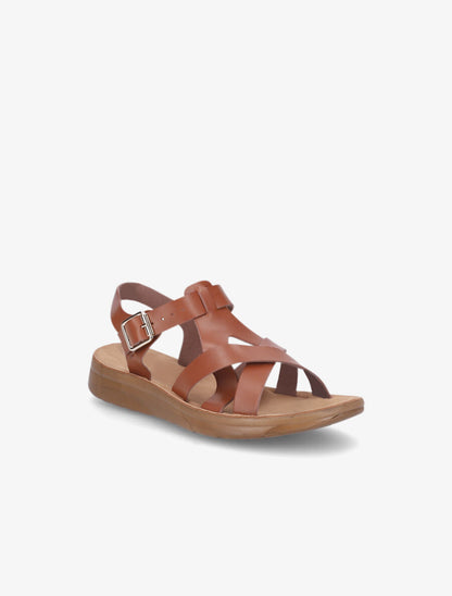 Nu-pieds croisés en simili - Camel - 2