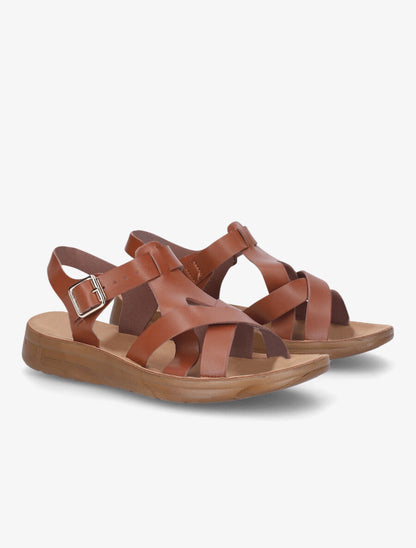 Nu-pieds croisés en simili - Camel - 4