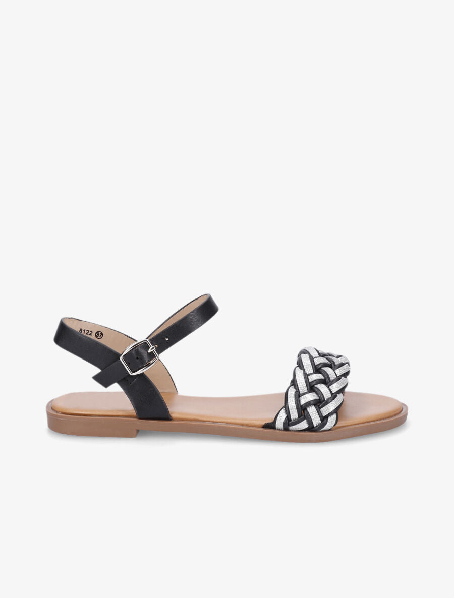 Nu-pieds à brides irisées et tressées - Noir - 1