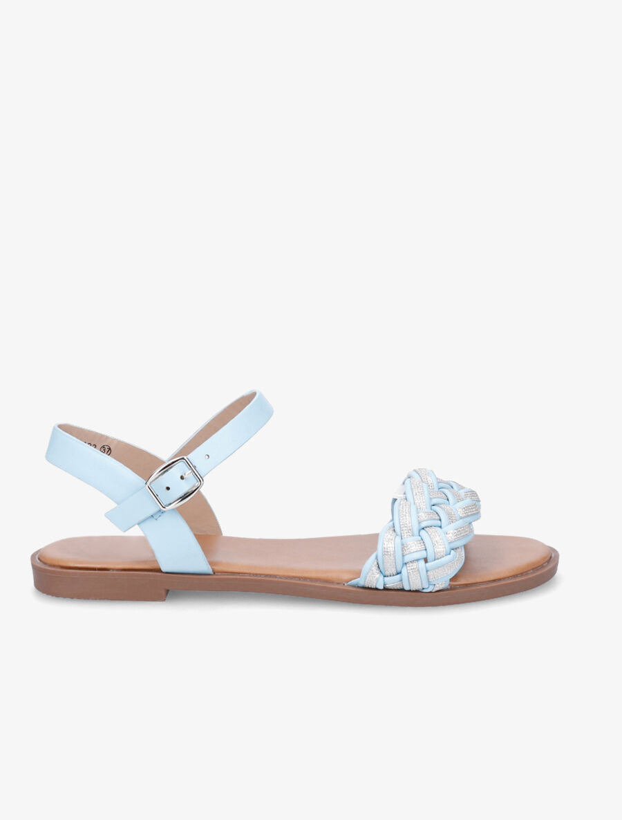 Nu-pieds à brides irisées et tressées - Bleu ciel - 1