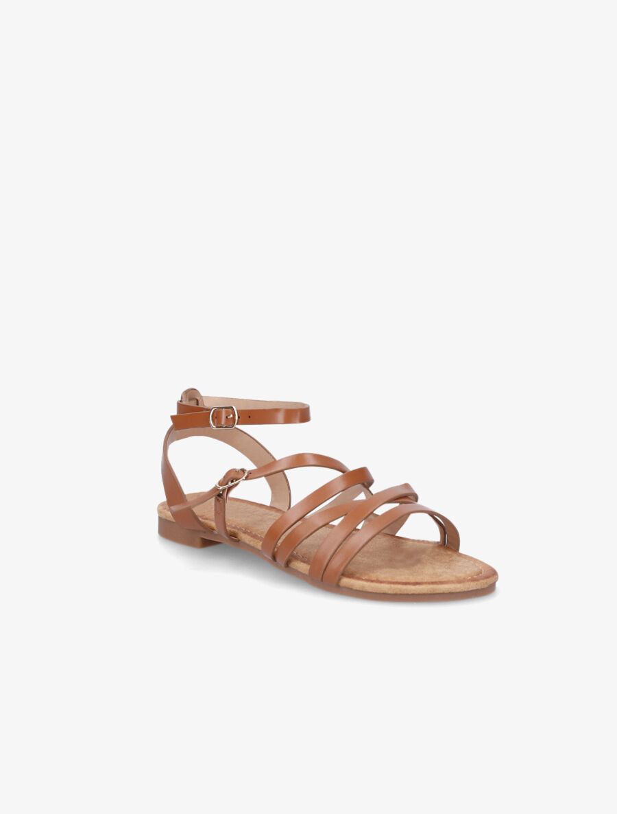 Nu-pieds en simili à doubles brides - Camel - 2