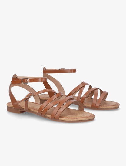 Nu-pieds en simili à doubles brides - Camel - 4