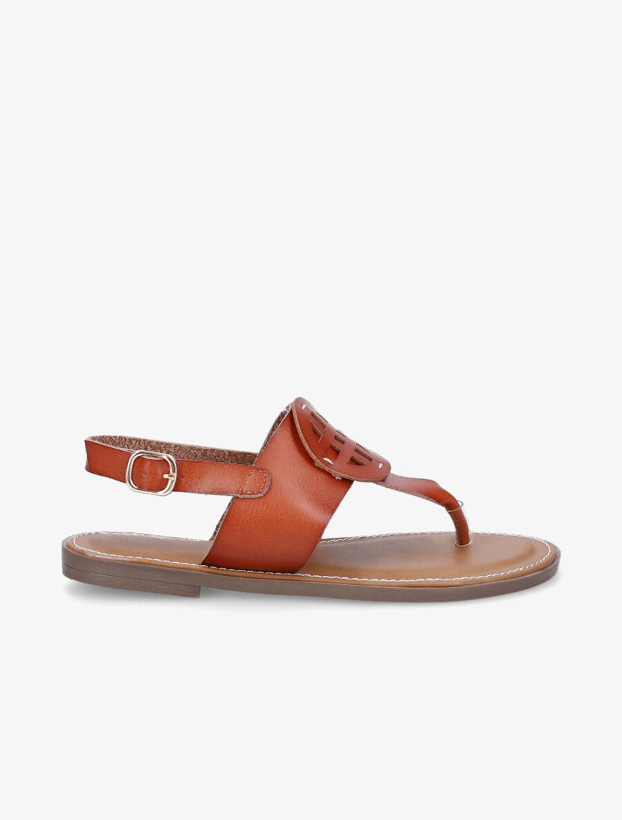 Nu pieds en simili à empiècement rond - Camel - 5