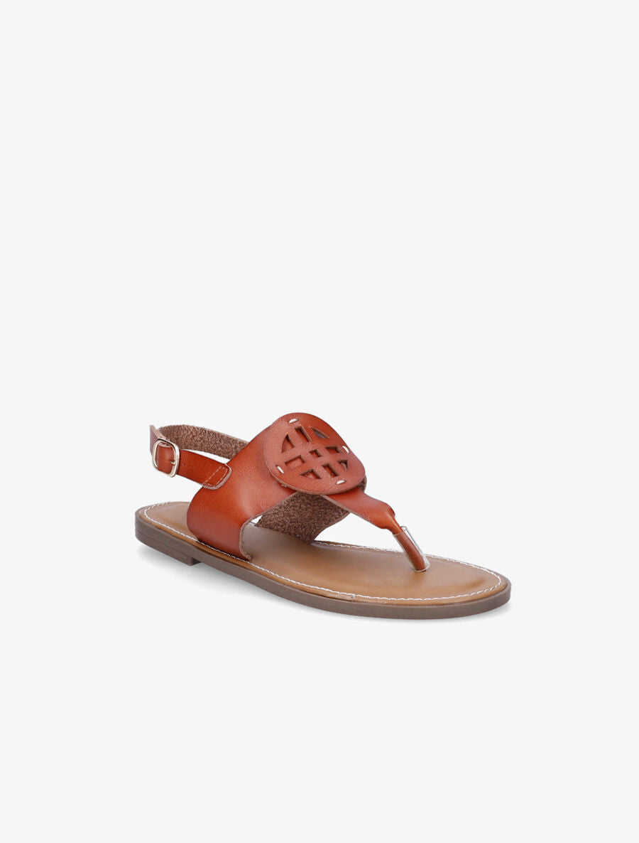 Nu pieds en simili à empiècement rond - Camel - 2