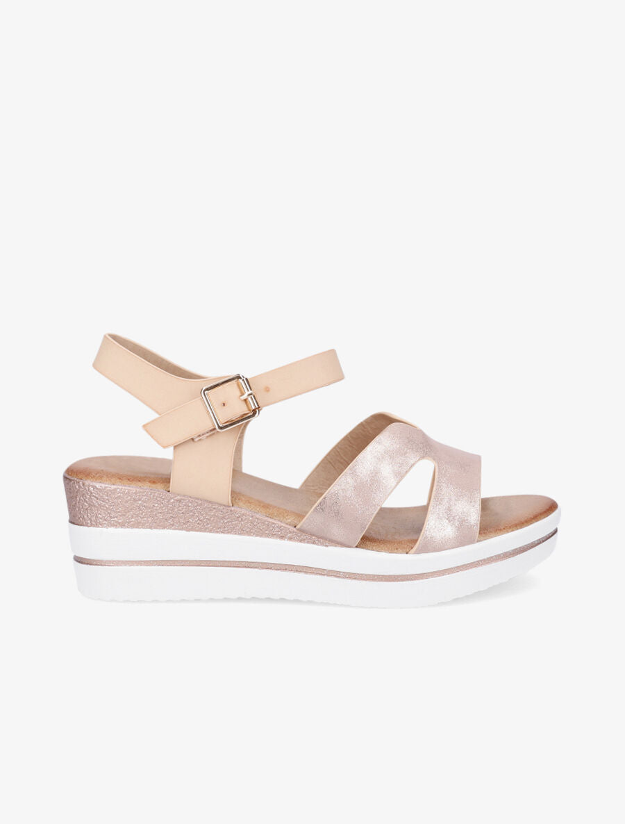 Sandales compensées en simili - Rose gold - 2