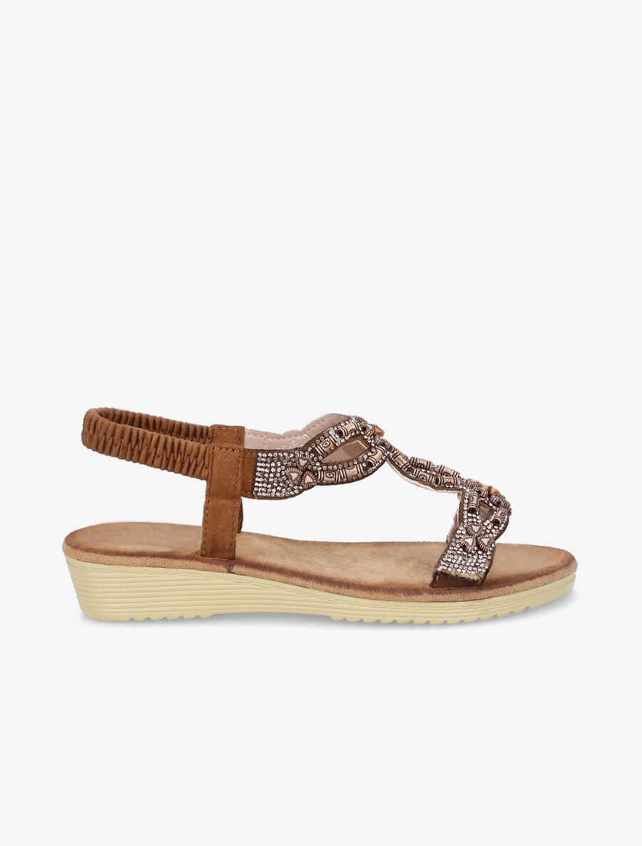 Nu-pieds à empiècement effet bois et strass - Marron - 5