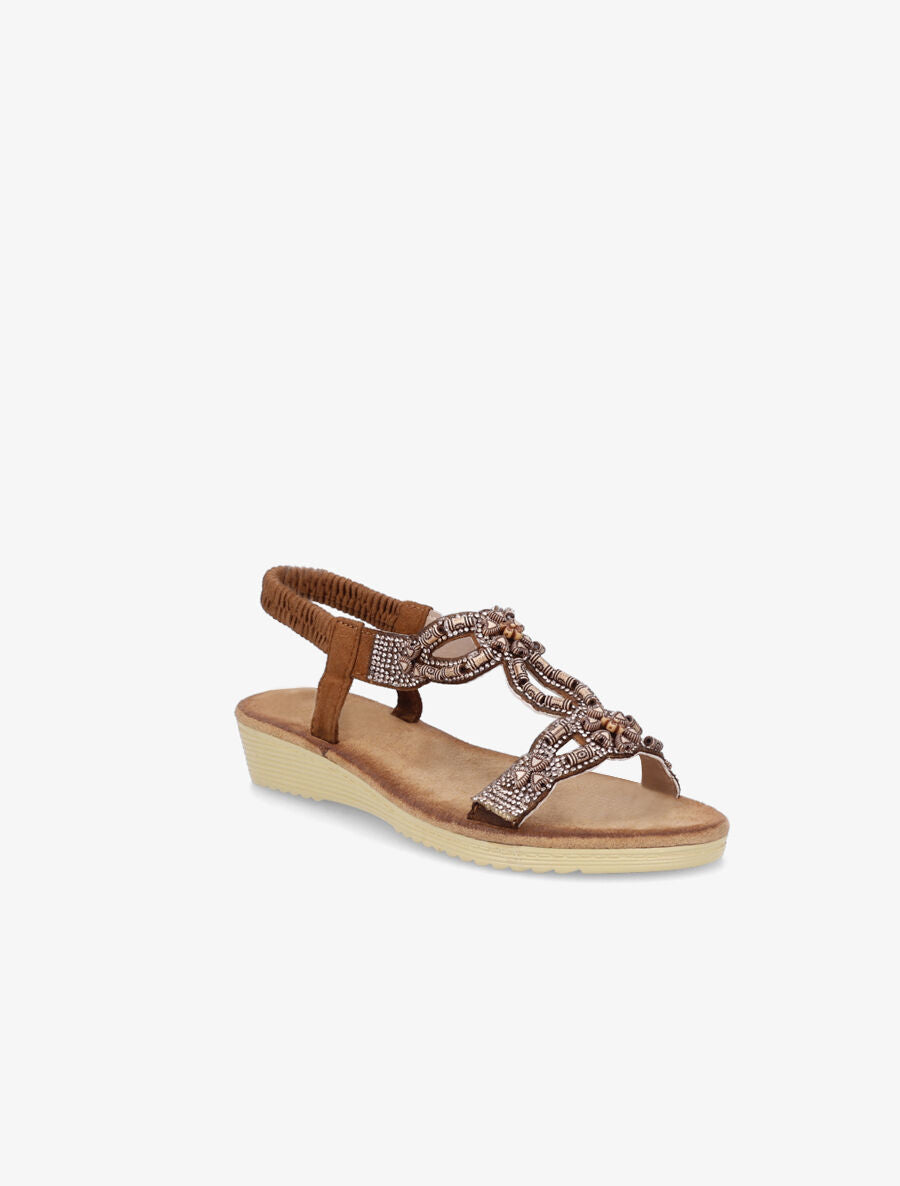 Nu-pieds à empiècement effet bois et strass - Marron - 2